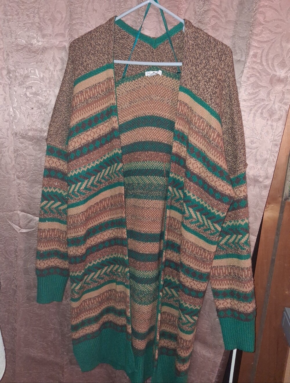 Cato Multicolor Striped Open-Front Cardigan in Green and Brown